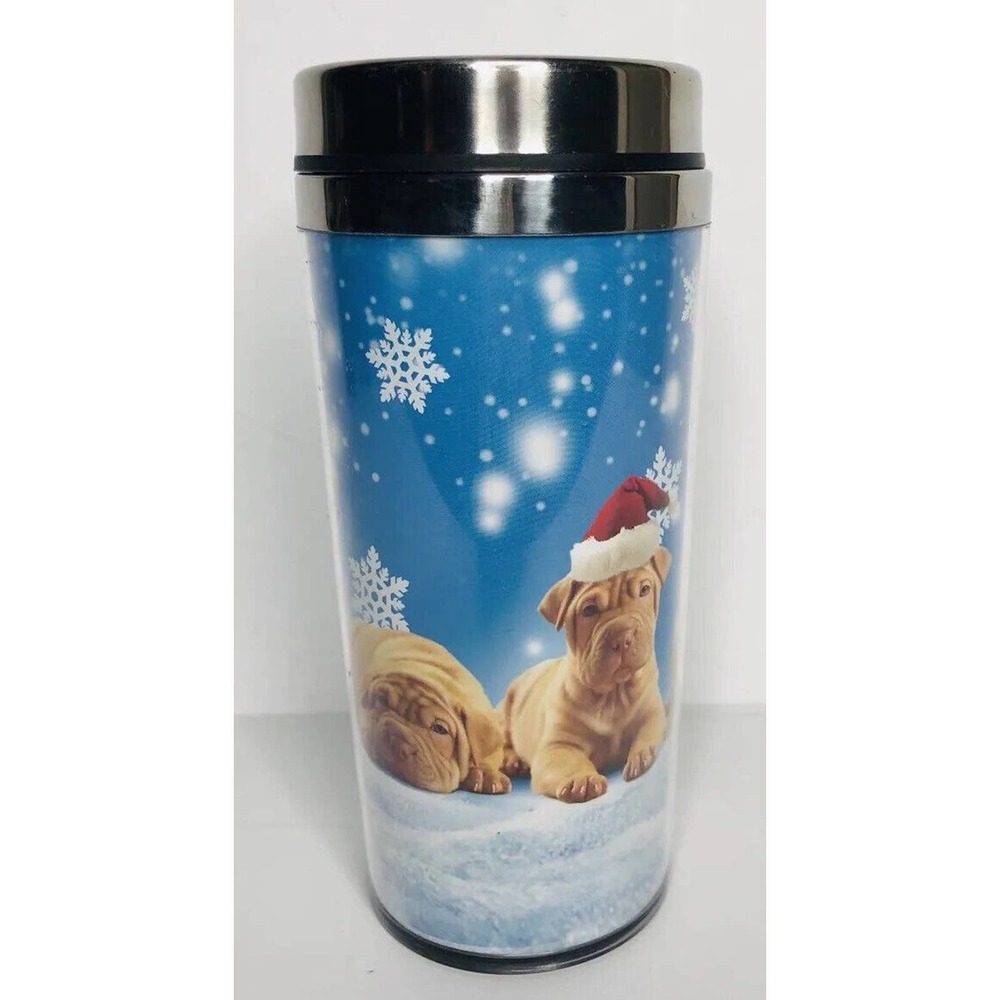 Shar Pei Wrinkle Dog Santa Hat Snowflake Insulated Christmas Travel Mug 16 oz‎